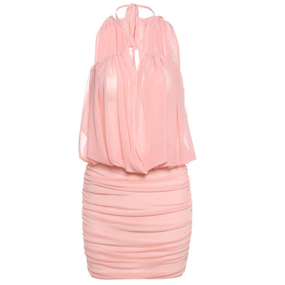 Sexy Mesh Ruched Backless Dress – Elegant Strapless Summer Bodycon Outfit for Beach Vacations, Evening Events & Midnight Parties