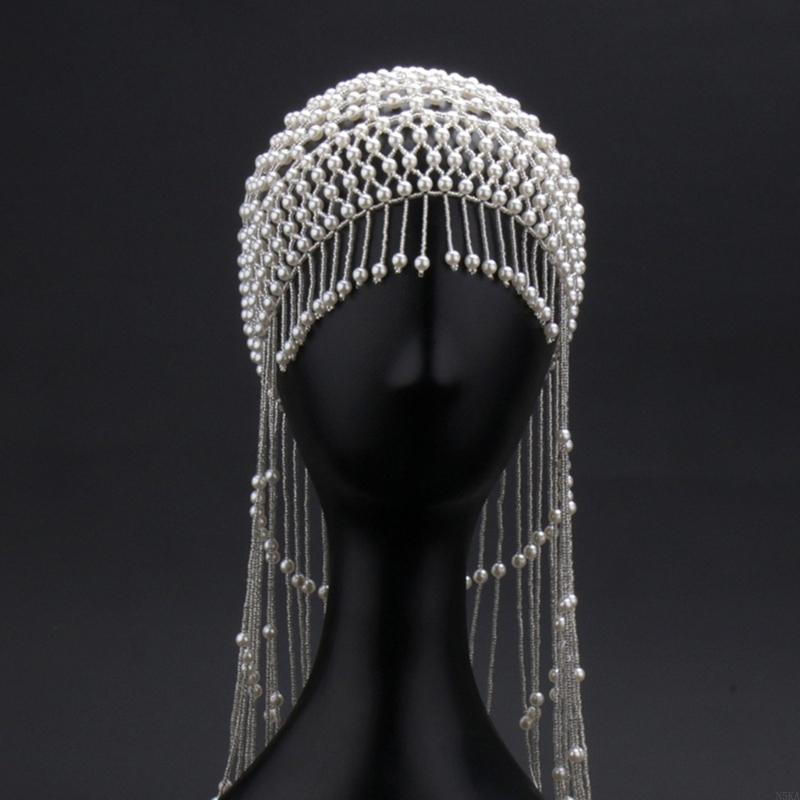 Graceful Pearl Beaded Hair Headpiece - Adjustable Elegant Hair Accessory for Weddings, Formal Events, or Stylish Everyday Wear