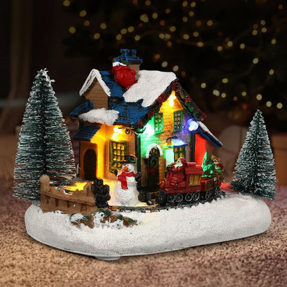 Christmas Luminous House Ornament – Winter Village Resin Desk Decoration with LED Lights, Perfect for Holiday Homes, Mantels, and Festive Displays