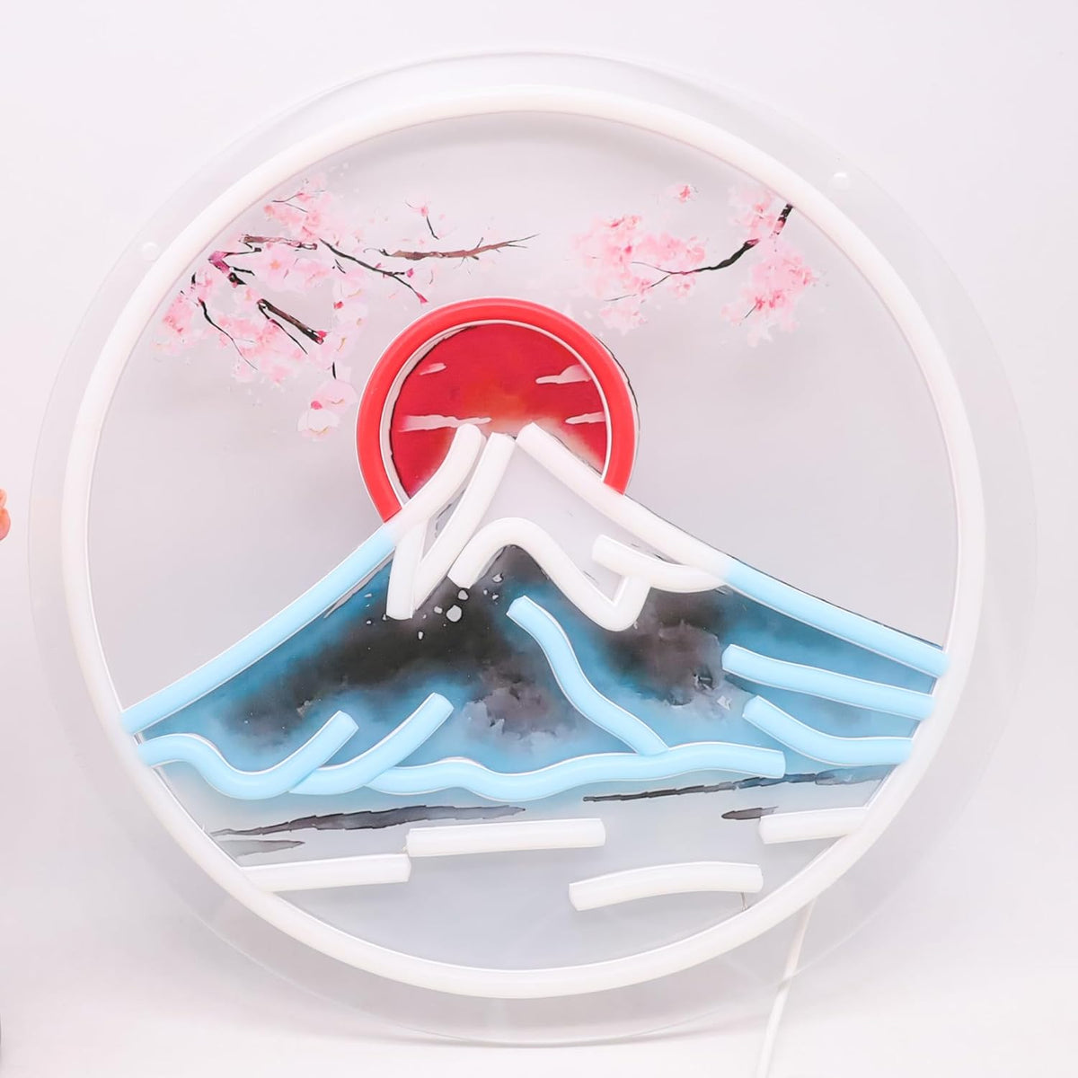 Mount Fuji Sunrise Neon Sign – Japanese Sakura USB LED Wall Decor for Gaming Rooms, Bars, Garages and Bedrooms with Artistic Glow