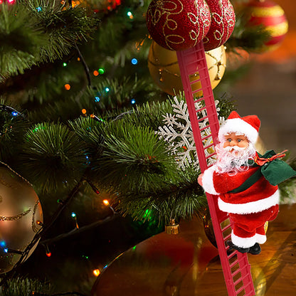 Electric Climbing Ladder Santa Claus - Musical LED Light Christmas Decor Ornament for Trees, Festive Hanging Holiday Decoration for Home & Party Displays
