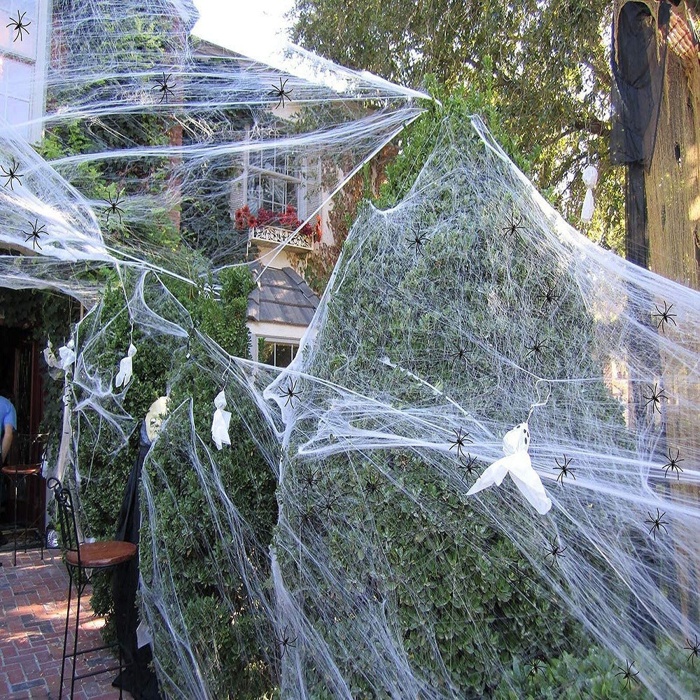 Stretchy Halloween Spider Web – Artificial White Cobweb Decoration for Haunted Houses, Scary Party Scenes, Indoor Displays and Outdoor Spooky Decor