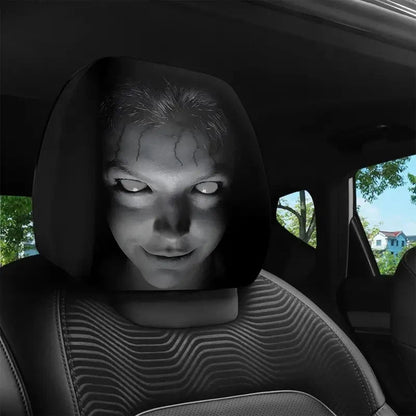 Scary Halloween Car Headrest Cover – Printed Creepy Face Seat Protector for Funny Vehicle Decorations, Haunted Themes and Spooky Seasonal Styling