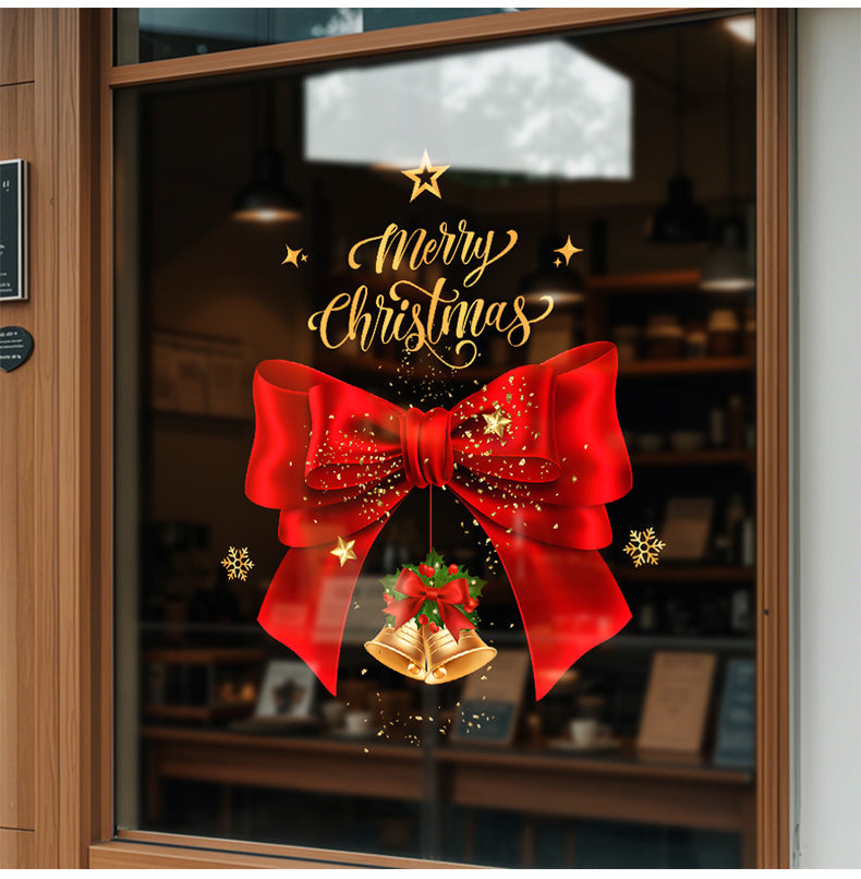 Christmas Window Sticker – 45×60 cm Electrostatic Bow & Bell Glass Decal for Holiday Parties, Festive Scenes & Seasonal Home Atmosphere