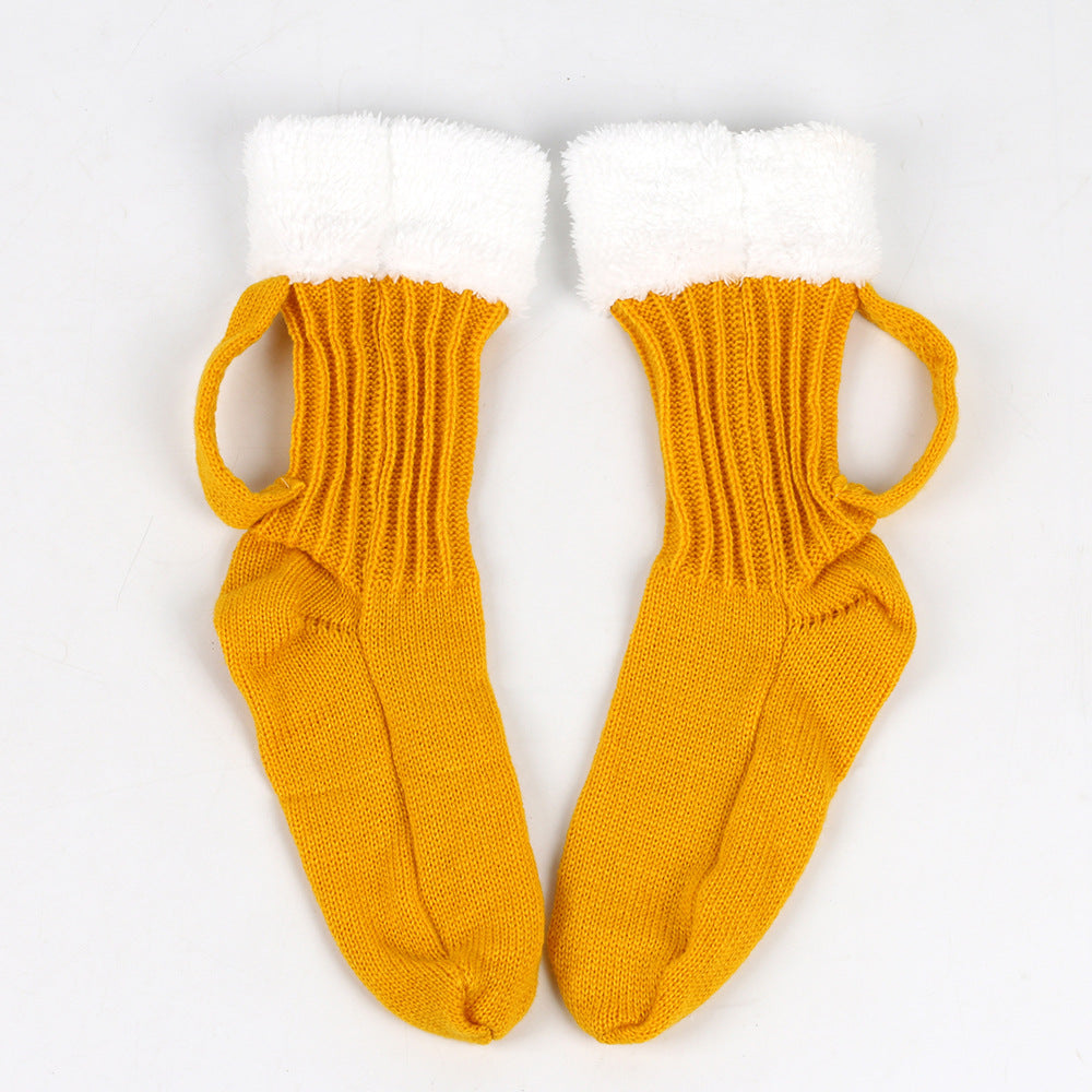 Cozy Thick Beer Mug Knit Socks – Warm Winter Floor Socks for Men & Women, Soft Mid-Tube Design, Fits EU 36–42 Sizes