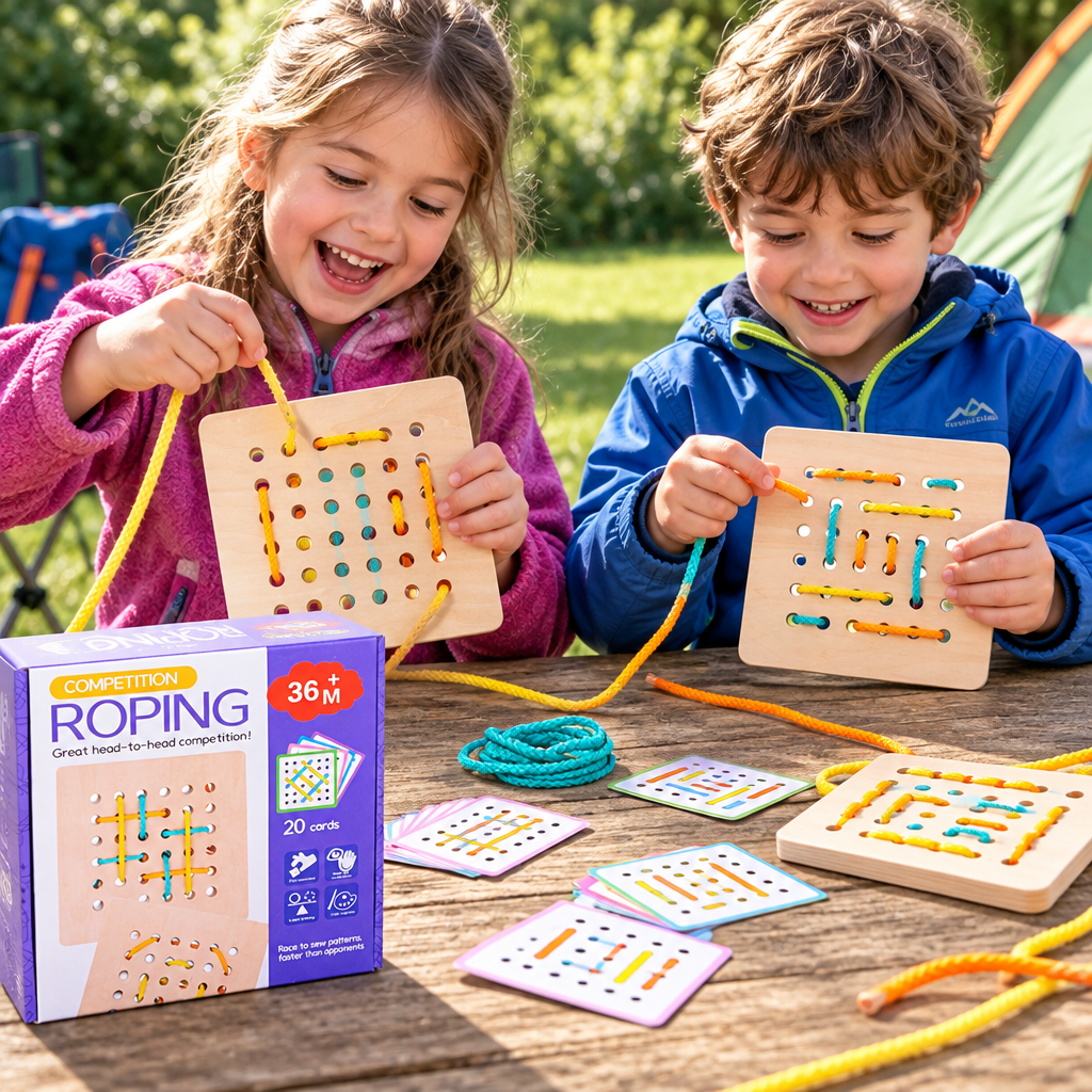 Double Battle Rope Threading Game – Pattern-Matching Educational Toy for Kids with Hand-Eye Coordination, Fine Motor Practice and Competitive Play