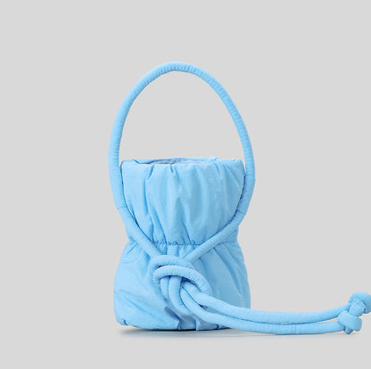 Fashion Ruched Puffer Bucket Bag – Designer Padded Women’s Shoulder Bag, Casual Nylon Crossbody Purse for Daily Wear & Cute Phone Storage