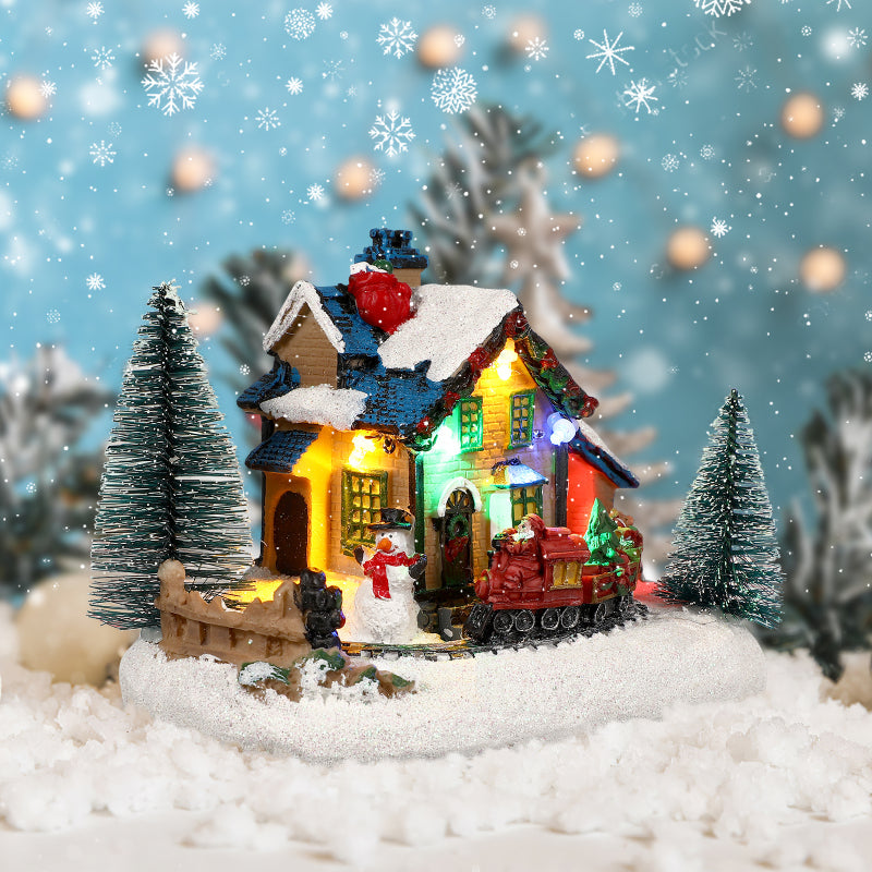 Christmas Luminous House Ornament – Winter Village Resin Desk Decoration with LED Lights, Perfect for Holiday Homes, Mantels, and Festive Displays