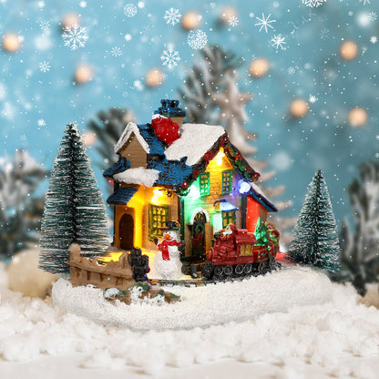 Christmas Luminous House Ornament – Winter Village Resin Desk Decoration with LED Lights, Perfect for Holiday Homes, Mantels, and Festive Displays