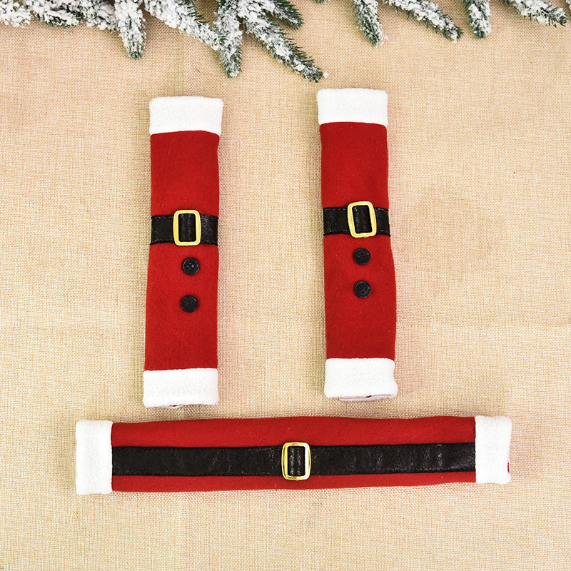 Linen Embroidered Handle Covers – Protective Refrigerator & Microwave Door Handle Gloves with Christmas Designs for Holiday Home Decoration