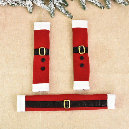 Linen Embroidered Handle Covers – Protective Refrigerator & Microwave Door Handle Gloves with Christmas Designs for Holiday Home Decoration
