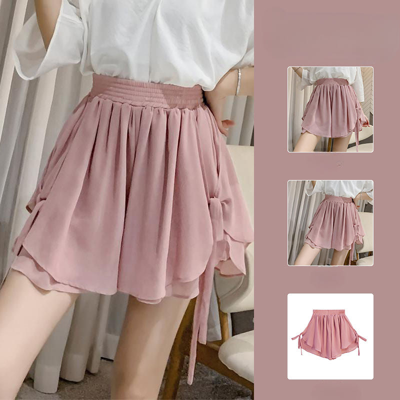 Korean Wide-Leg Chiffon Shorts – Women’s Elastic-Waist Baggy Summer Pants with Elegant Aesthetic Styling, Casual Comfort and Relaxed Everyday Fit