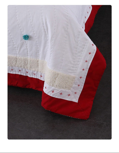 Christmas Handmade Patchwork Quilt Set – 3-Piece Lightweight Kids’ Bedspread with Applique Design, Holiday Comforter with Pillowcase