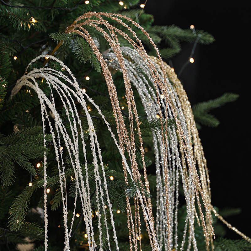 Sequin Glitter Christmas Branch Sticks – Artificial White Tassel Plant Decorations for Holiday Trees, Parties & Festive Displays