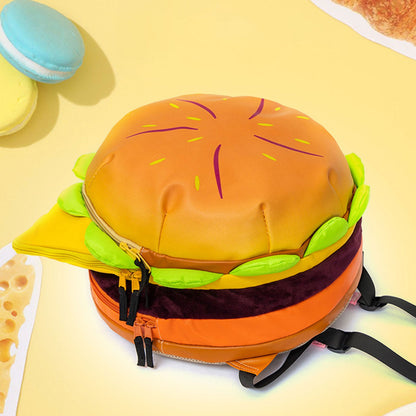 Cartoon Hamburger Backpack – Large-Capacity Cheeseburger Daypack with Shoulder Strap, Fashionable Travel Messenger Bag for School, Work & Outdoor Adventures