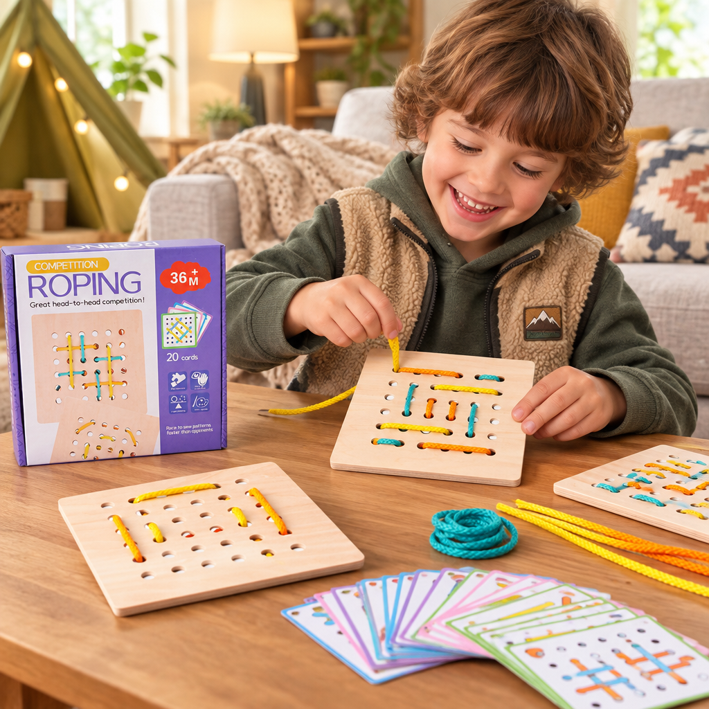 Double Battle Rope Threading Game – Pattern-Matching Educational Toy for Kids with Hand-Eye Coordination, Fine Motor Practice and Competitive Play