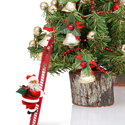Electric Climbing Ladder Santa Claus - Musical LED Light Christmas Decor Ornament for Trees, Festive Hanging Holiday Decoration for Home & Party Displays