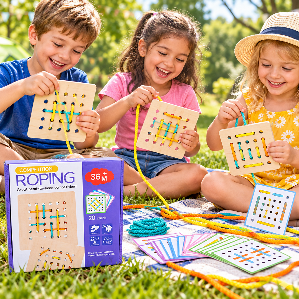 Double Battle Rope Threading Game – Pattern-Matching Educational Toy for Kids with Hand-Eye Coordination, Fine Motor Practice and Competitive Play