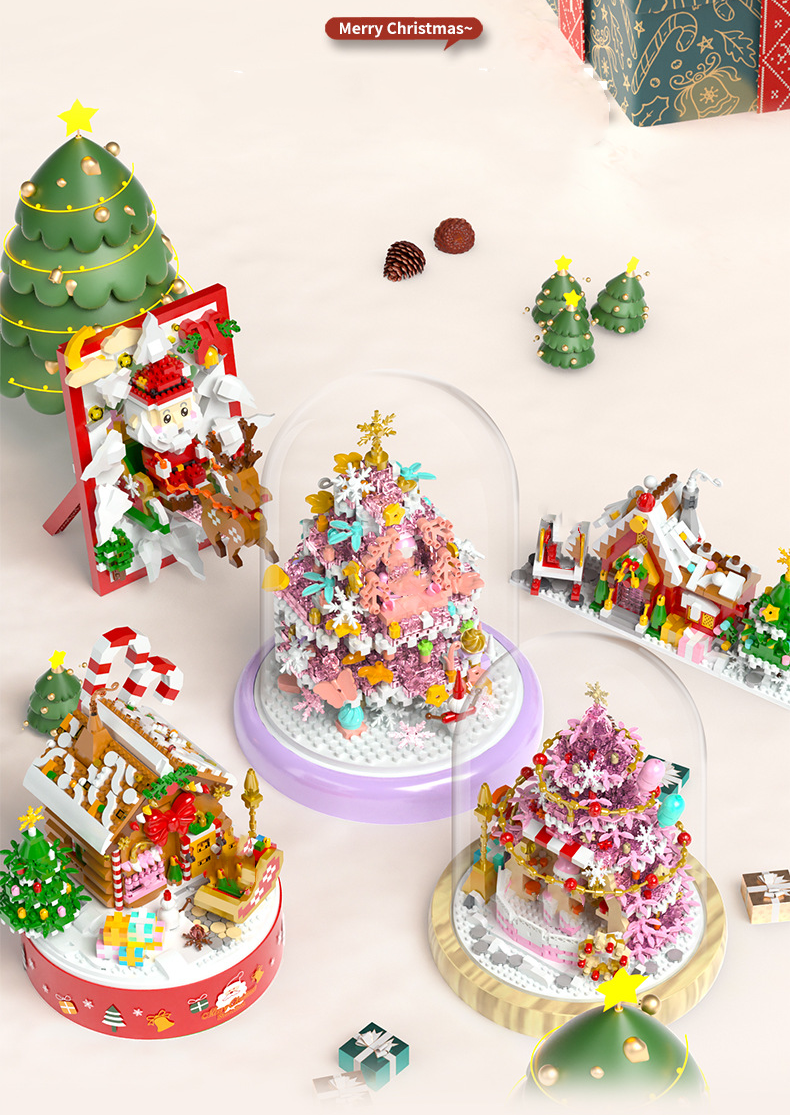 Christmas Diamond Blocks Toy Set – DIY Building Blocks Christmas Tree Store for Kids, Holiday Gift & Creative Learning Play