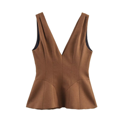 Minimalist Sleeveless V-Neck Vest – Single-Breasted Summer Essential Top for Effortless All-Match Women’s Fashion Styling