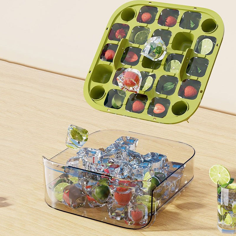Double Layer Ice Cube Tray with Lid- Pull-Out Drawer with Handle for Easy Storage and Serving, Compact Kitchen Freezer Gadget