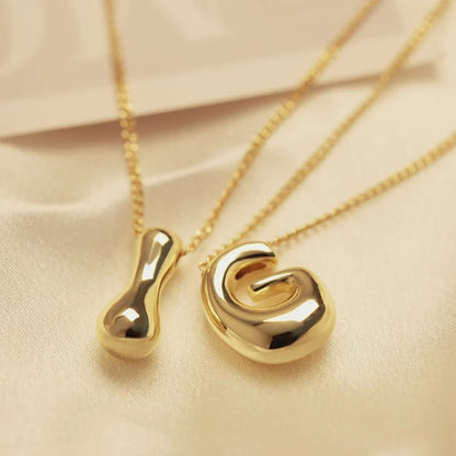 Gold Tone Initial Necklace – Stainless Steel Bubble Letter Pendant Jewelry for Women and Girls, Personalized Trendy Collar Gift