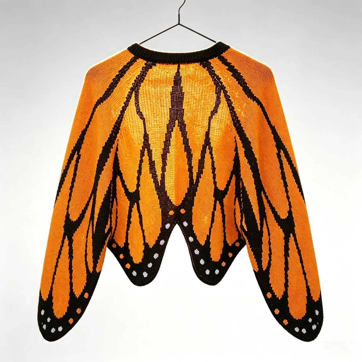 Butterfly Wing Knit Cardigan – Women's Cropped Monarch Print Sweater with Long Sleeves, Open Front Y2K Korean Fashion Styling