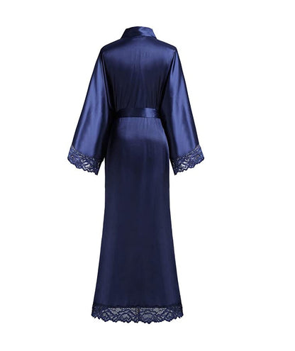 Luxury Silk Satin Lace Robe – Long Bridal Bathrobe for Women, Elegant Lingerie & Bridesmaid Wedding Nightwear