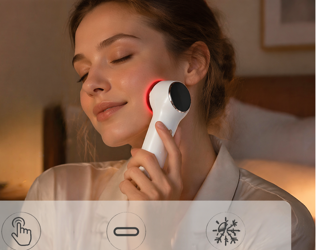 Hot Cold Facial Beauty Device – Rechargeable Red Blue Light Massager with Cooling and Warming Modes for Portable At-Home Skin Care