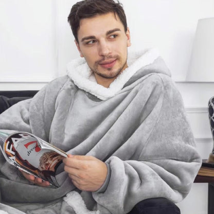 Giant Wearable Blanket Hoodie – 180cm Oversized Flannel Pajamas with Sleeves and Hood for Men and Women, Warm Winter Loungewear