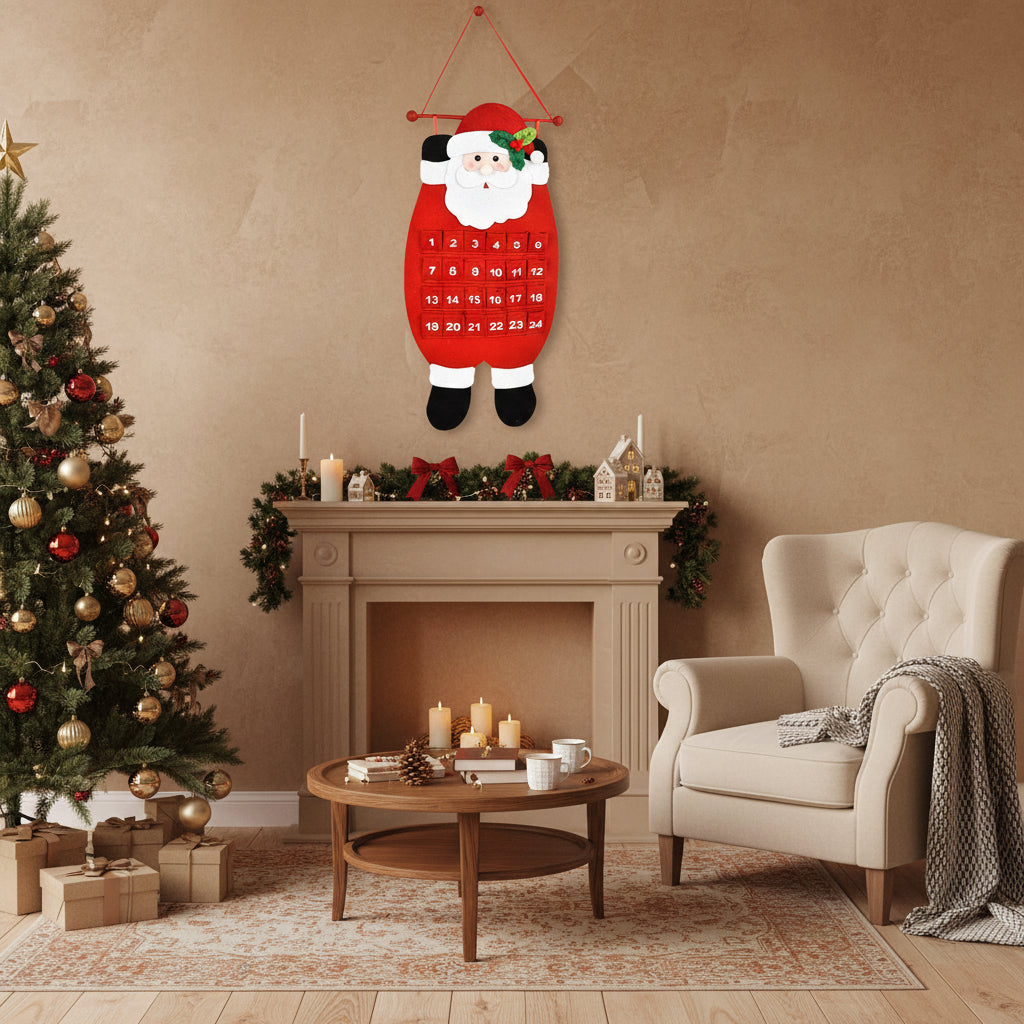 Advent Countdown Calendar - 3D Non-Woven Hanging Christmas Felt Calendar for Kids, Interactive Holiday Countdown Home Decoration