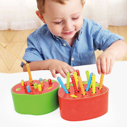 Wooden Fruit Catch Worm Game – Interactive Kids Toy for Fine Motor Skills, Hand-Eye Coordination, Pretend Play and Early Learning