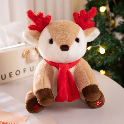Luminous Singing Christmas Plush Toy – Cute Santa, Elk, or Snowman Plush Doll with Music and Lights, Perfect New Year Gift for Kids