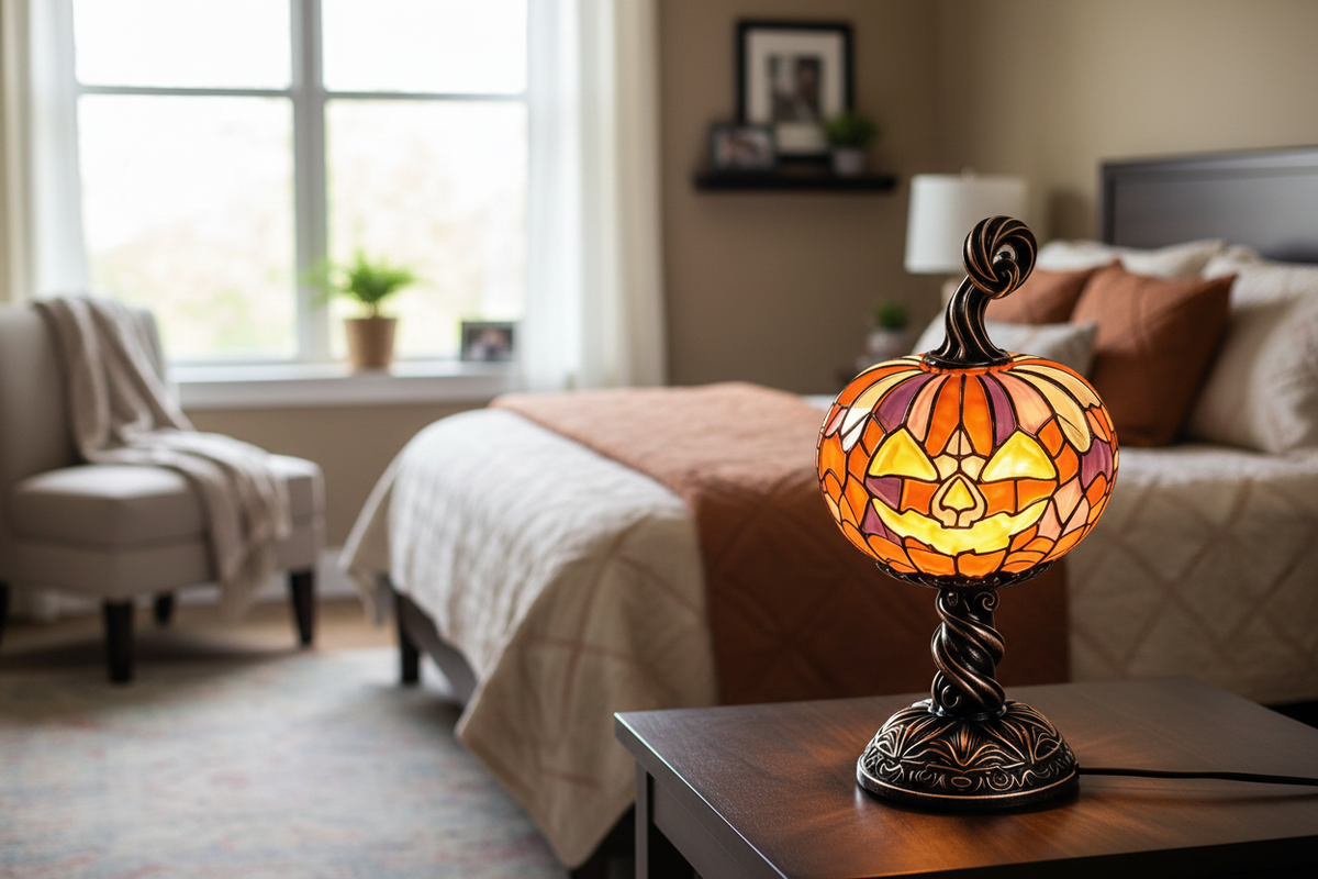 LED Jack-O-Lantern Pumpkin Lamp – Spooky Resin Halloween Table Light for DIY Holiday Decor, Parties, Home Displays and Haunted Atmosphere