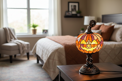 LED Jack-O-Lantern Pumpkin Lamp – Spooky Resin Halloween Table Light for DIY Holiday Decor, Parties, Home Displays and Haunted Atmosphere