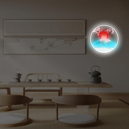 Mount Fuji Sunrise Neon Sign – Japanese Sakura USB LED Wall Decor for Gaming Rooms, Bars, Garages and Bedrooms with Artistic Glow