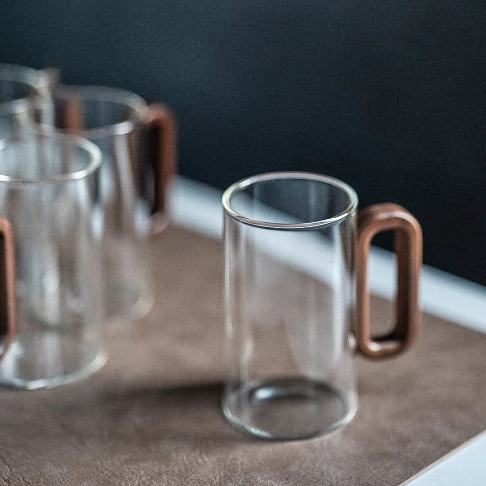 Heat-Resistant Glass Mug Set – Transparent Teacups with Wooden Handles for Coffee, Milk, Juice, Breakfast, Home Entertaining and Elegant Party Drinkware