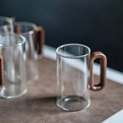 Heat-Resistant Glass Mug Set – Transparent Teacups with Wooden Handles for Coffee, Milk, Juice, Breakfast, Home Entertaining and Elegant Party Drinkware