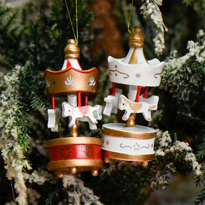 Wooden Carousel Horse Ornaments – Merry-Go-Round Christmas Tree Hanging Pendants for Home, Holiday Parties, Festive Décor & Seasonal Displays