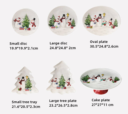 Christmas Snowman Dish & Cutlery Set – Ceramic Plate, Bowl, Storage Jar & Teapot Kitchen Collection for Holiday Meals & Festive Dining