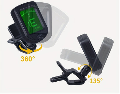 Clip On Guitar Tuner – Rotatable LCD Digital Tuner for Guitar, Ukulele, Violin and String Instrument Accurate Tuning