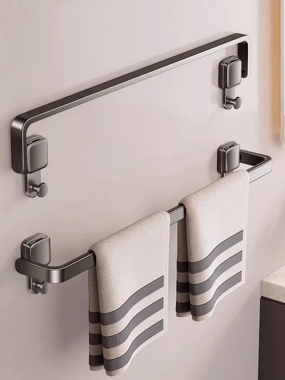 Folding Suction Cup Towel Rack – No-Drill Wall-Mount Bathroom Hand Towel Holder for Space-Saving, Convenient and Damage-Free Organization