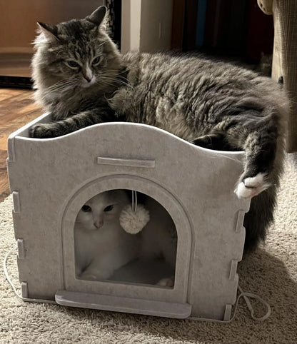 Multi-Function Detachable Cat House – Two-Storey Indoor Kitty Condo with Washable Cushioned Bed for Kittens and Multiple Small Pets