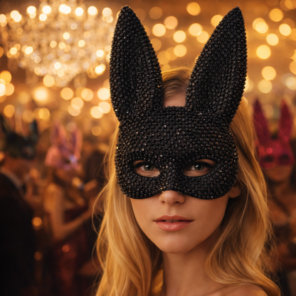 Rhinestone Rabbit Masquerade Mask – Glitter Acrylic Full-Face Costume for Women, Theater Performances, Halloween Parties, Roleplay and Glamorous Photo Shoots