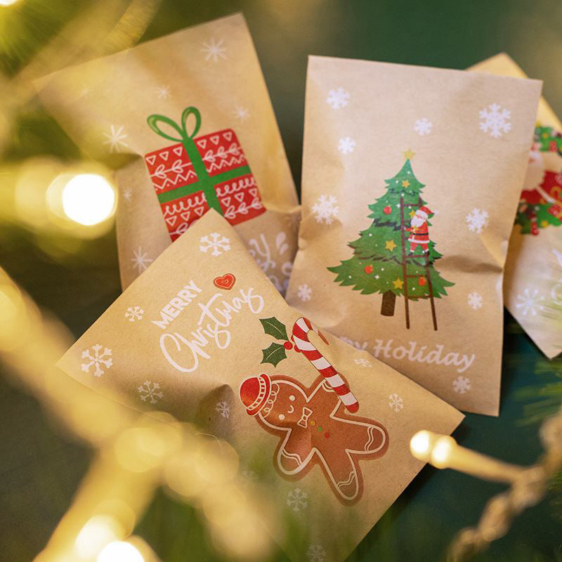 Christmas Kraft Paper Gift Bag Set – Cookie & Biscuit Wrapping Envelopes for Xmas Parties, New Year 2025 Gifts & Holiday Packaging