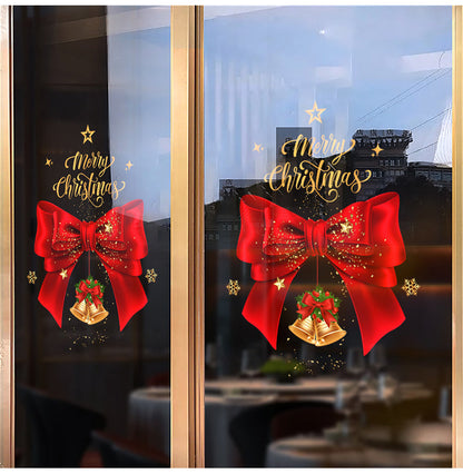Christmas Window Sticker – 45×60 cm Electrostatic Bow & Bell Glass Decal for Holiday Parties, Festive Scenes & Seasonal Home Atmosphere