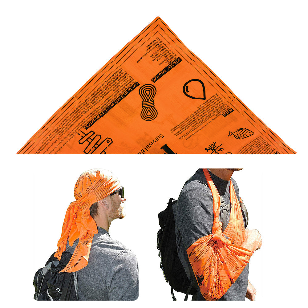Survival Bandana – High Visibility Emergency Head Scarf with Camping Tips for Hiking, Backpacking and Outdoor Preparedness