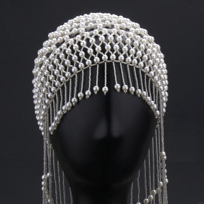 Graceful Pearl Beaded Hair Headpiece - Adjustable Elegant Hair Accessory for Weddings, Formal Events, or Stylish Everyday Wear