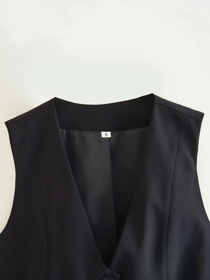 Chic V-Neck Sleeveless Vest – Elegant Women’s Single-Breasted White Waistcoat Top for Stylish Office or Casual Spring Outfits