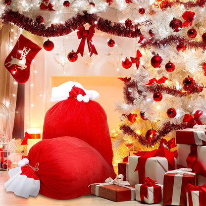 Extra Large Santa Gift Sack - Velvet Drawstring Christmas Present Bag, Oversized Holiday Gift Packaging for Kids, Family Parties and Xmas Eve Surprises